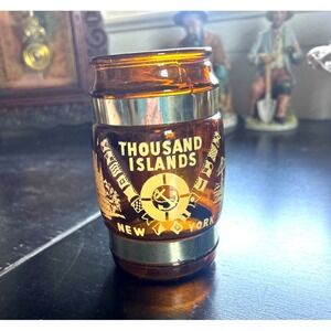 Siesta Ware Amber Glass Mug Wooden Handle Thousand Island NY Barrel